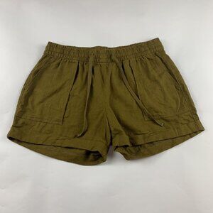 Old Navy Gathering Moss Brown Linen Blend Pull On Shorts M